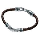 Silver and Brown Leather Bracelet