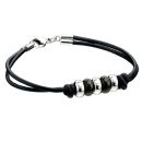Leather Steel Bead Bracelet