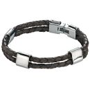 Steel and Brown Leather Bracelet