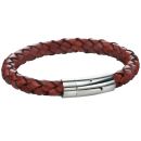 Steel and Brown Leather Weave Bracelet