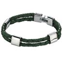 Green Leather and Steel Bracelet